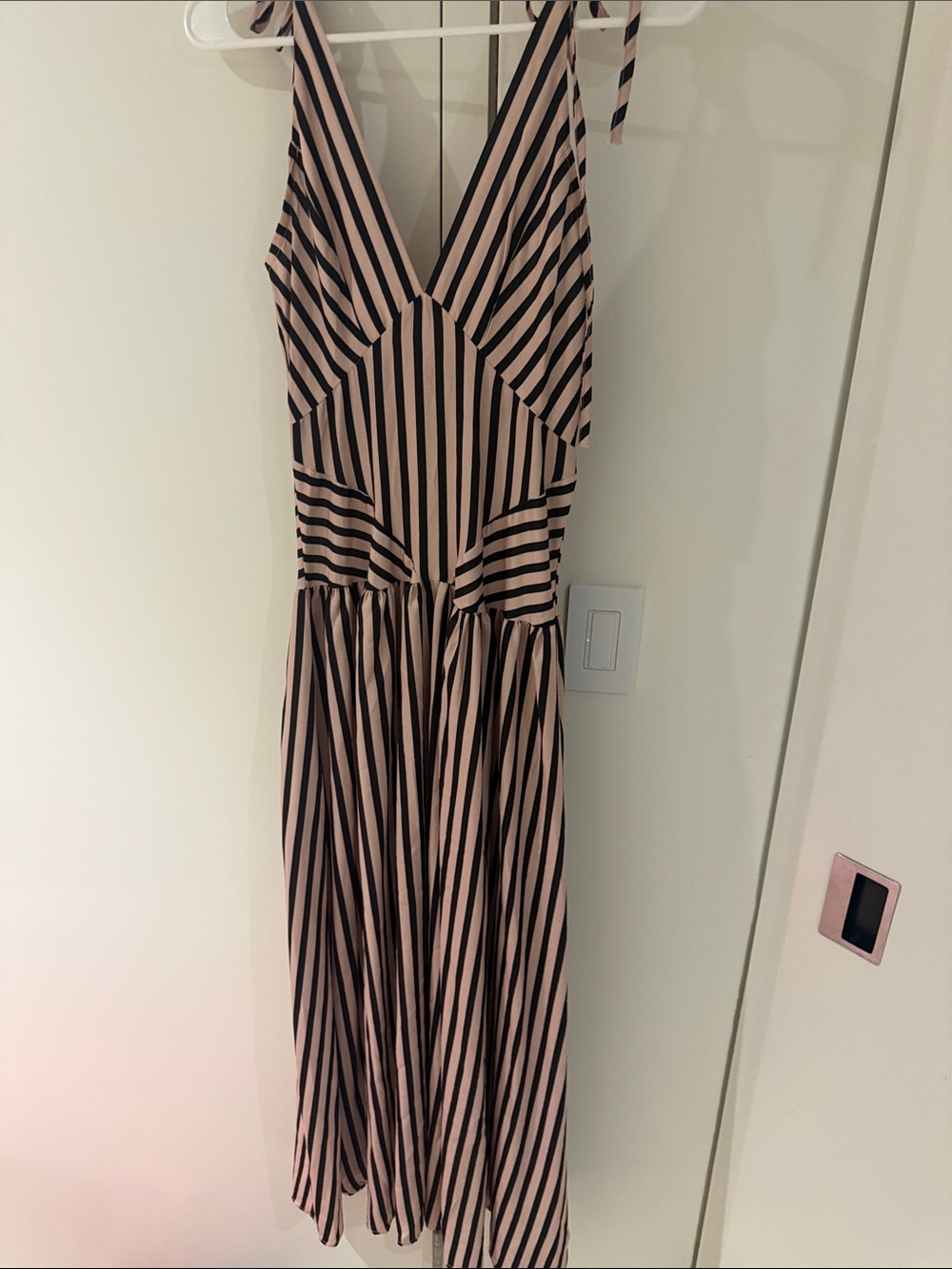 Striped Pink and Black Maxi Dress with V-Neck